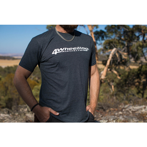 Men's Premium Fitted Short Sleeve T-Shirt. with 4 wheeling Australia Logo. Colour Charcoal-Size S