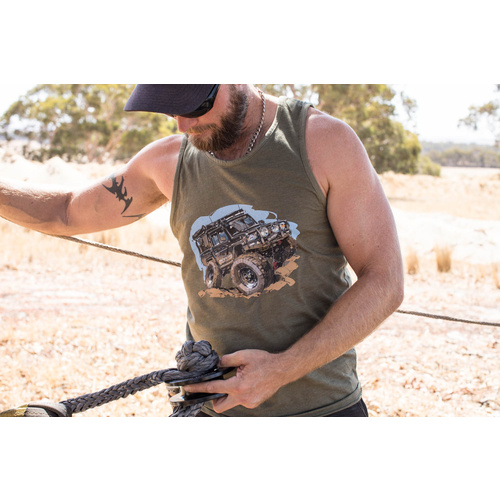 Singlet With Colour Print of Land Cruiser. [Colour: Green] [Size: S]